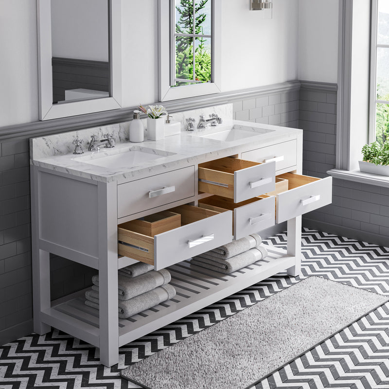 Water Creation MA60CW - Madalyn 60 In. Double Sink Pre-Assembled Transitional Style Bathroom Vanity With 1" Carrara White Marble Top