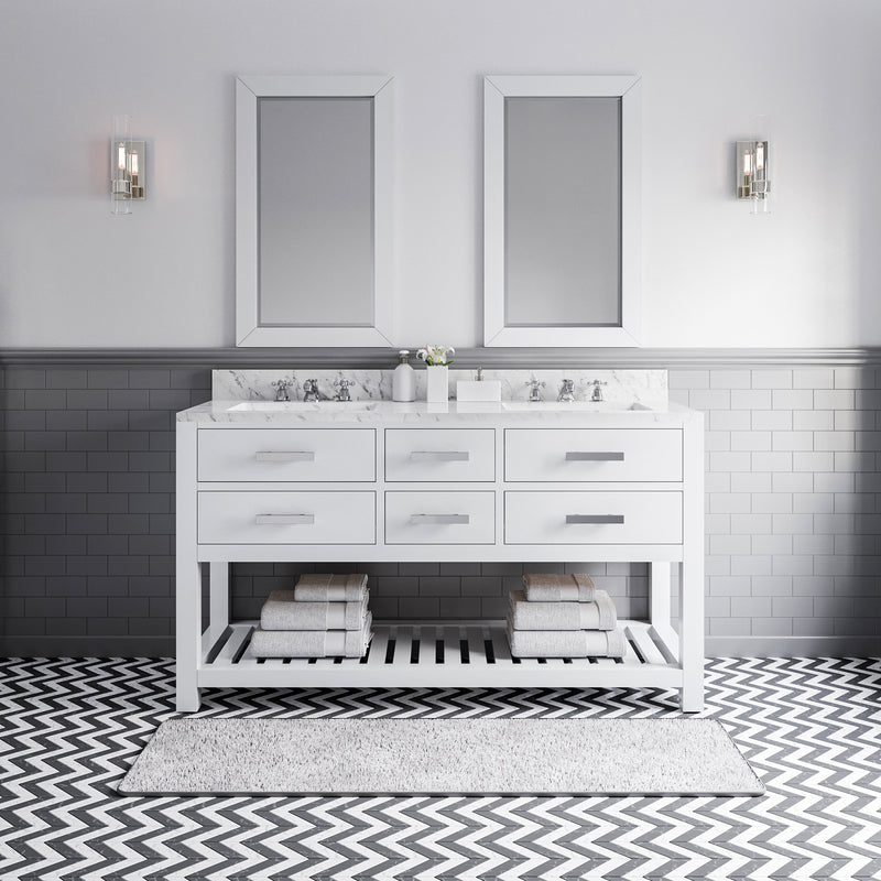 Water Creation MA60CW - Madalyn 60 In. Double Sink Pre-Assembled Transitional Style Bathroom Vanity With 1" Carrara White Marble Top