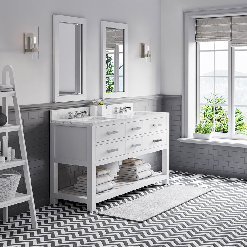 Water Creation MA60CW - Madalyn 60 In. Double Sink Pre-Assembled Transitional Style Bathroom Vanity With 1" Carrara White Marble Top