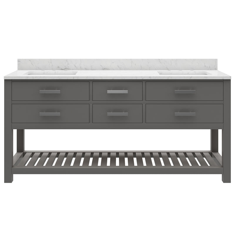Water Creation MA72CW - Madalyn 72 In. Double Sink Pre-Assembled Transitional Style Bathroom Vanity With 1" Carrara White Marble Top
