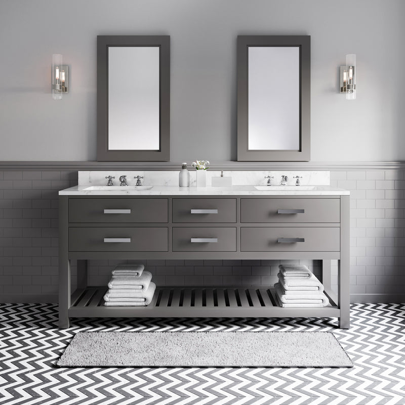 Water Creation MA72CW - Madalyn 72 In. Double Sink Pre-Assembled Transitional Style Bathroom Vanity With 1" Carrara White Marble Top