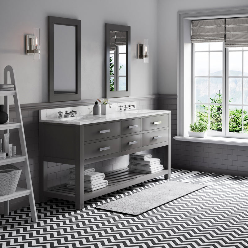 Water Creation MA72CW - Madalyn 72 In. Double Sink Pre-Assembled Transitional Style Bathroom Vanity With 1" Carrara White Marble Top