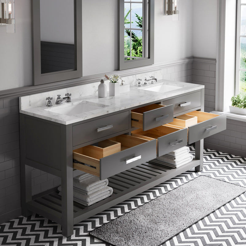 Water Creation MA72CW - Madalyn 72 In. Double Sink Pre-Assembled Transitional Style Bathroom Vanity With 1" Carrara White Marble Top
