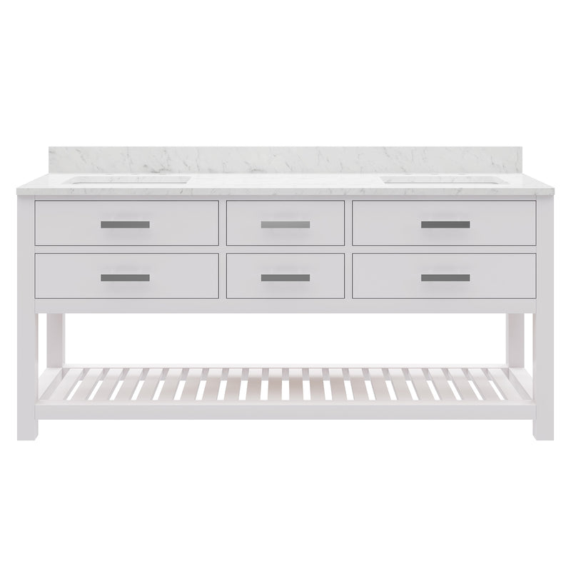 Water Creation MA72CW - Madalyn 72 In. Double Sink Pre-Assembled Transitional Style Bathroom Vanity With 1" Carrara White Marble Top