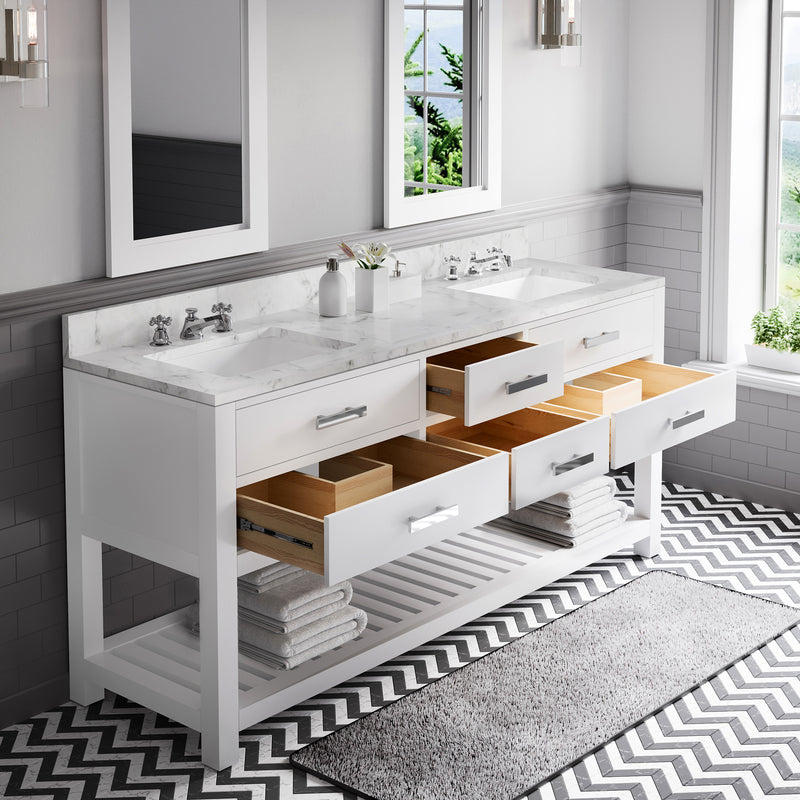 Water Creation MA72CW - Madalyn 72 In. Double Sink Pre-Assembled Transitional Style Bathroom Vanity With 1" Carrara White Marble Top