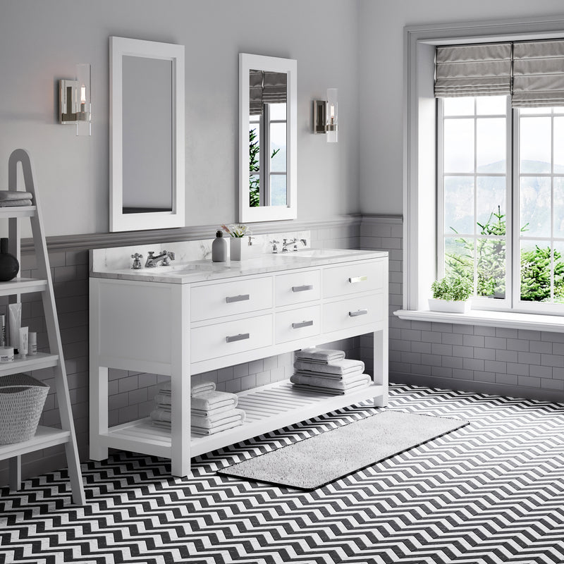 Water Creation MA72CW - Madalyn 72 In. Double Sink Pre-Assembled Transitional Style Bathroom Vanity With 1" Carrara White Marble Top