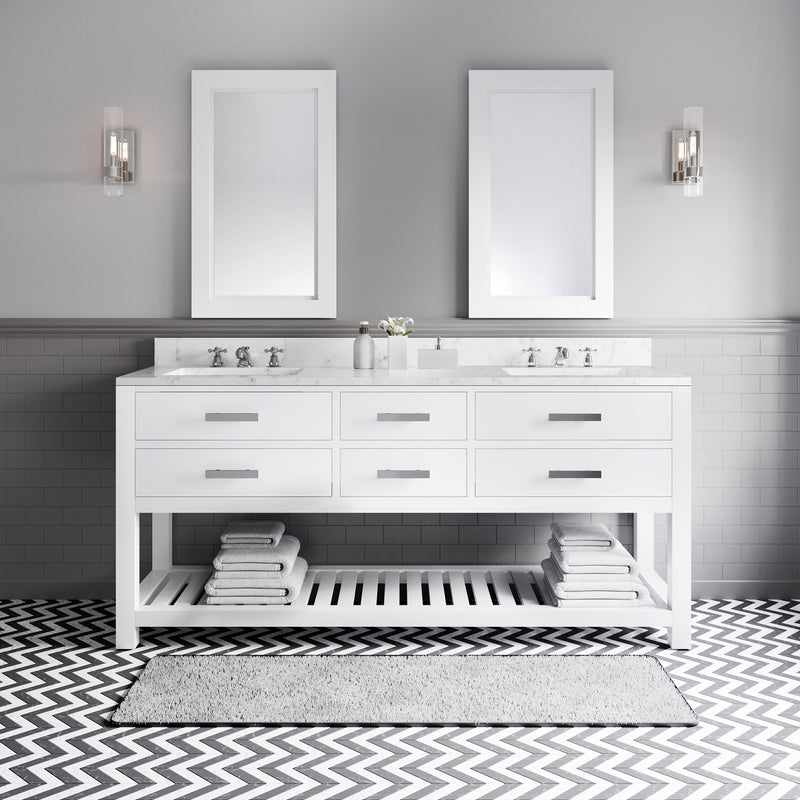Water Creation MA72CW - Madalyn 72 In. Double Sink Pre-Assembled Transitional Style Bathroom Vanity With 1" Carrara White Marble Top