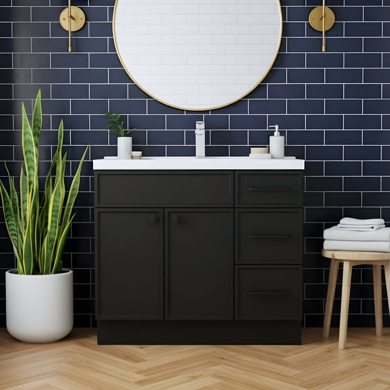 Cutler MANBLK36RHT Manhattan 36" Single Sink Free Standing Cultured Marble Top Bathroom Vanity - Black