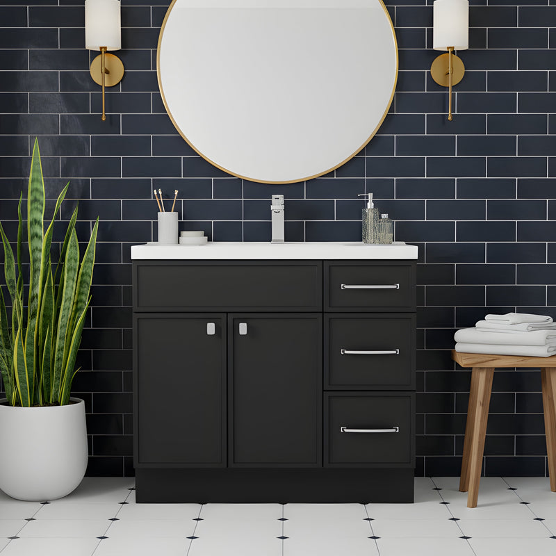 Cutler MANBLK36RHT Manhattan 36" Single Sink Free Standing Cultured Marble Top Bathroom Vanity - Black