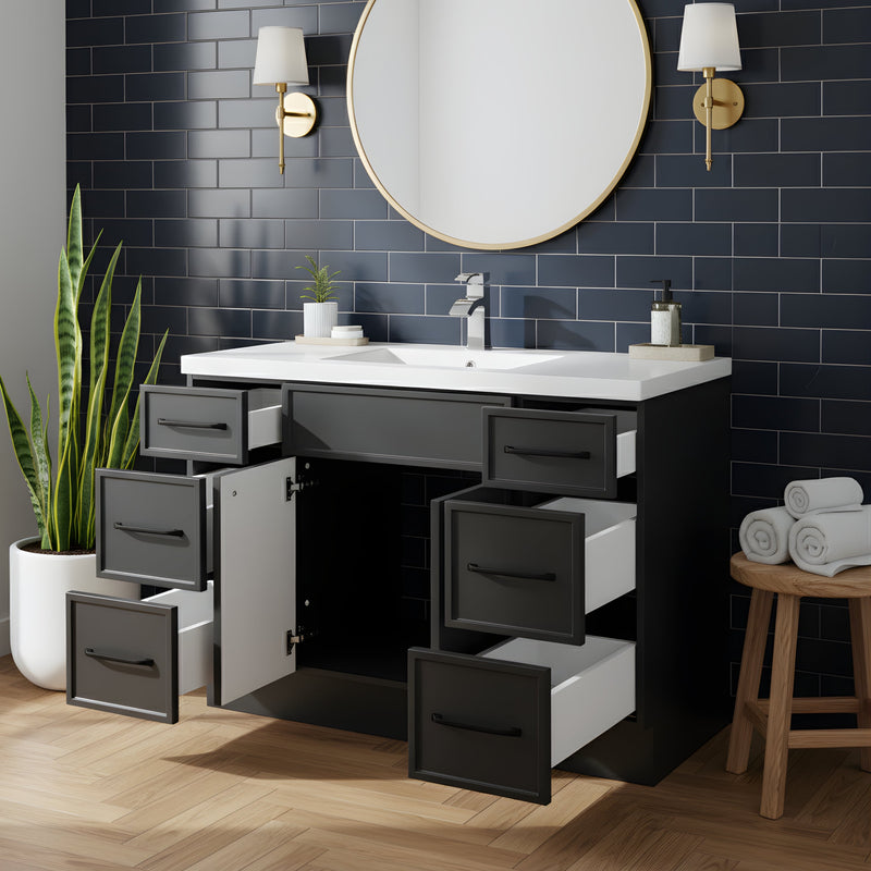 Cutler MANBLK48SBT Manhattan 48" Single Sink Free Standing Cultured Marble Top Bathroom Vanity - Black