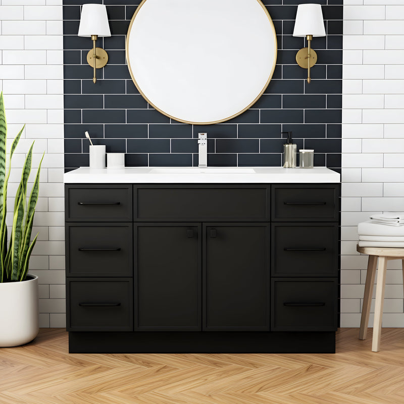 Cutler MANBLK48SBT Manhattan 48" Single Sink Free Standing Cultured Marble Top Bathroom Vanity - Black