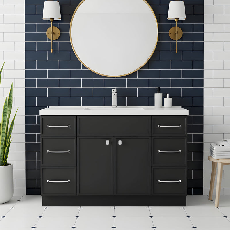Cutler MANBLK48SBT Manhattan 48" Single Sink Free Standing Cultured Marble Top Bathroom Vanity - Black