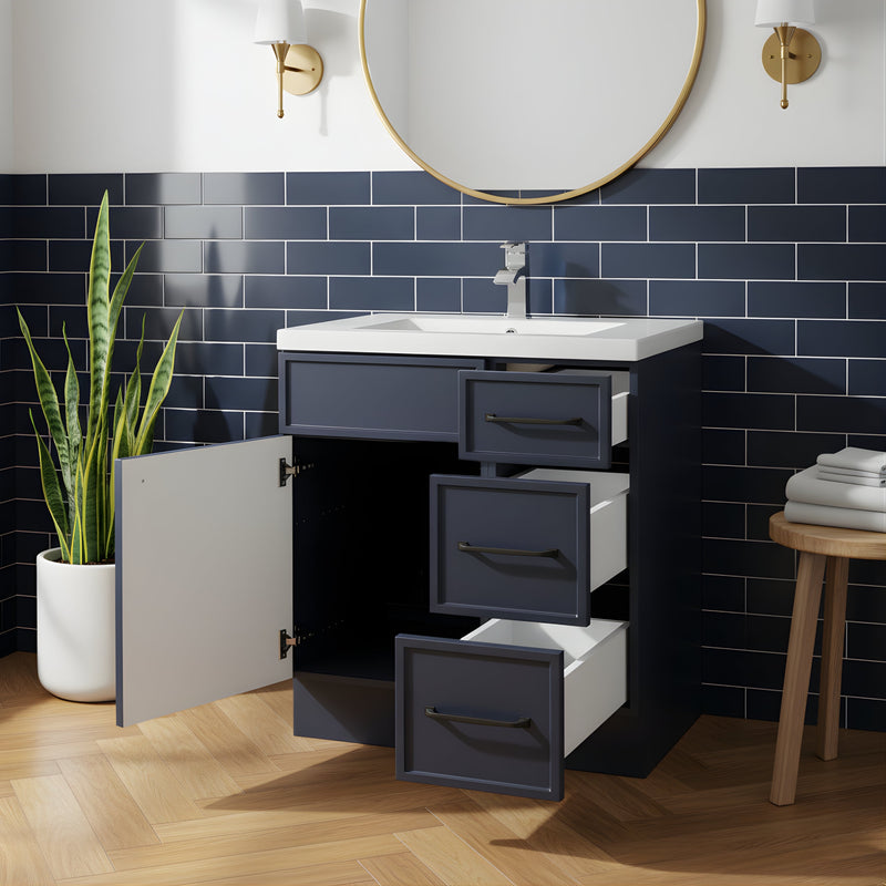 Cutler MANBLU30RHT Manhattan 30" Single Sink Free Standing Cultured Marble Top Bathroom Vanity - Blue