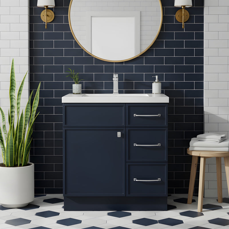 Cutler MANBLU30RHT Manhattan 30" Single Sink Free Standing Cultured Marble Top Bathroom Vanity - Blue