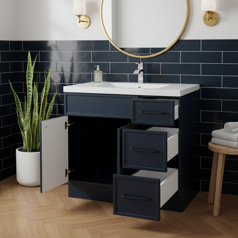 Cutler MANBLU36RHT Manhattan 36" Single Sink Free Standing Cultured Marble Top Bathroom Vanity - Blue