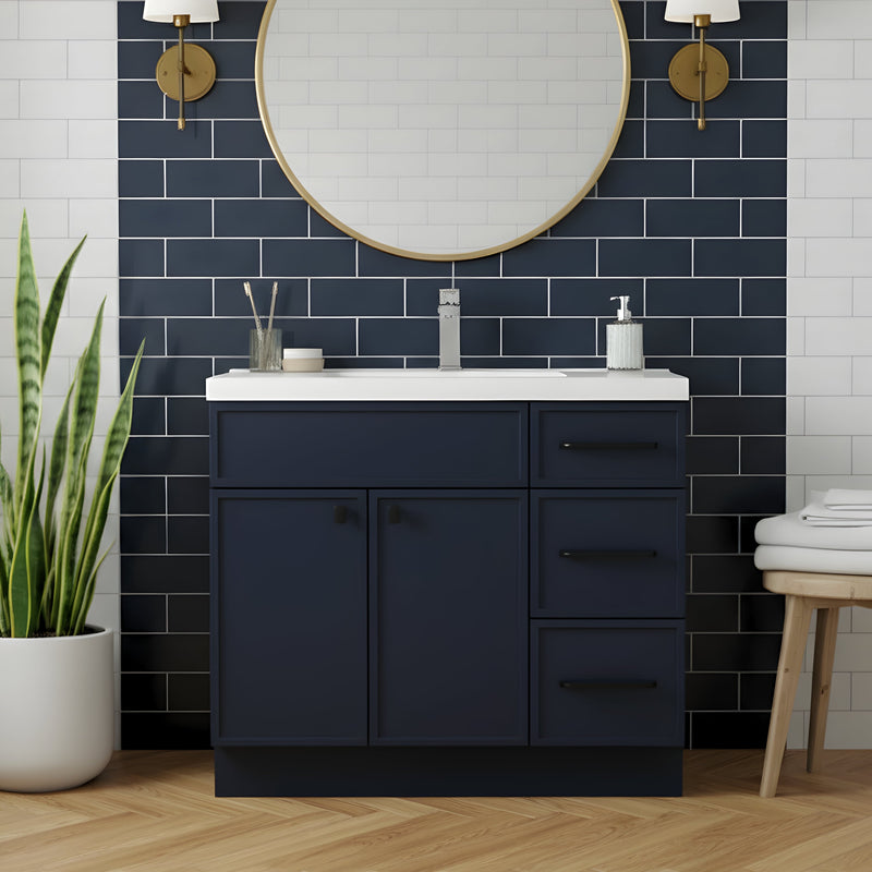 Cutler MANBLU36RHT Manhattan 36" Single Sink Free Standing Cultured Marble Top Bathroom Vanity - Blue