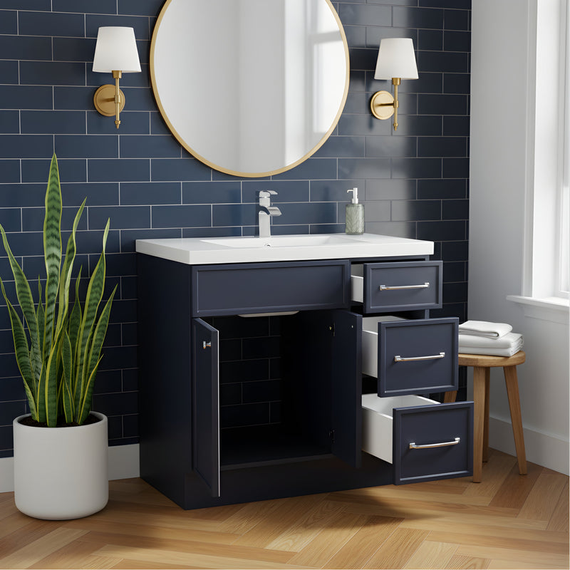 Cutler MANBLU36RHT Manhattan 36" Single Sink Free Standing Cultured Marble Top Bathroom Vanity - Blue