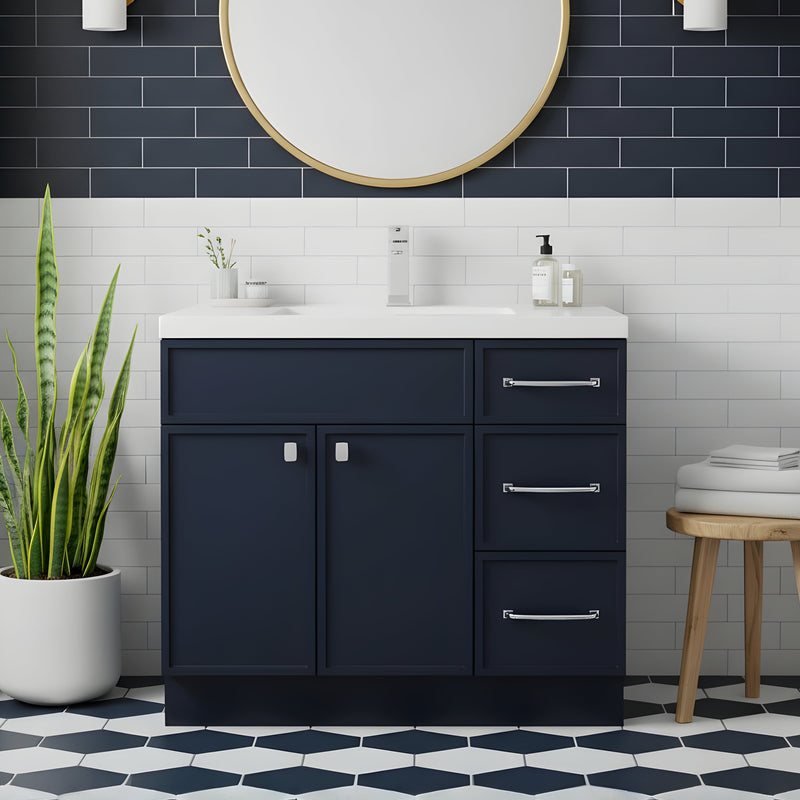 Cutler MANBLU36RHT Manhattan 36" Single Sink Free Standing Cultured Marble Top Bathroom Vanity - Blue