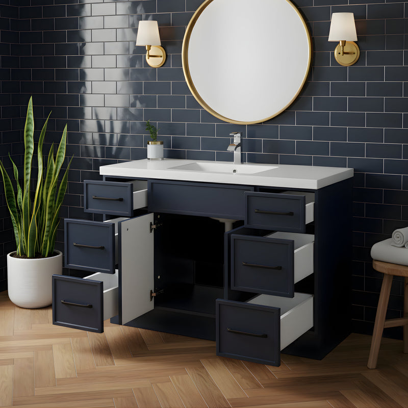 Cutler MANBLU48SBT Manhattan 48" Single Sink Free Standing Cultured Marble Top Bathroom Vanity - Blue