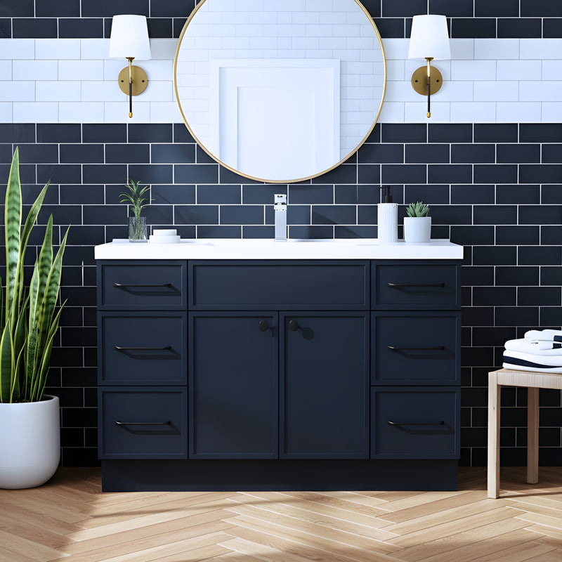 Cutler MANBLU48SBT Manhattan 48" Single Sink Free Standing Cultured Marble Top Bathroom Vanity - Blue