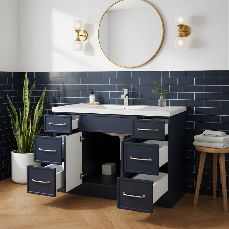 Cutler MANBLU48SBT Manhattan 48" Single Sink Free Standing Cultured Marble Top Bathroom Vanity - Blue
