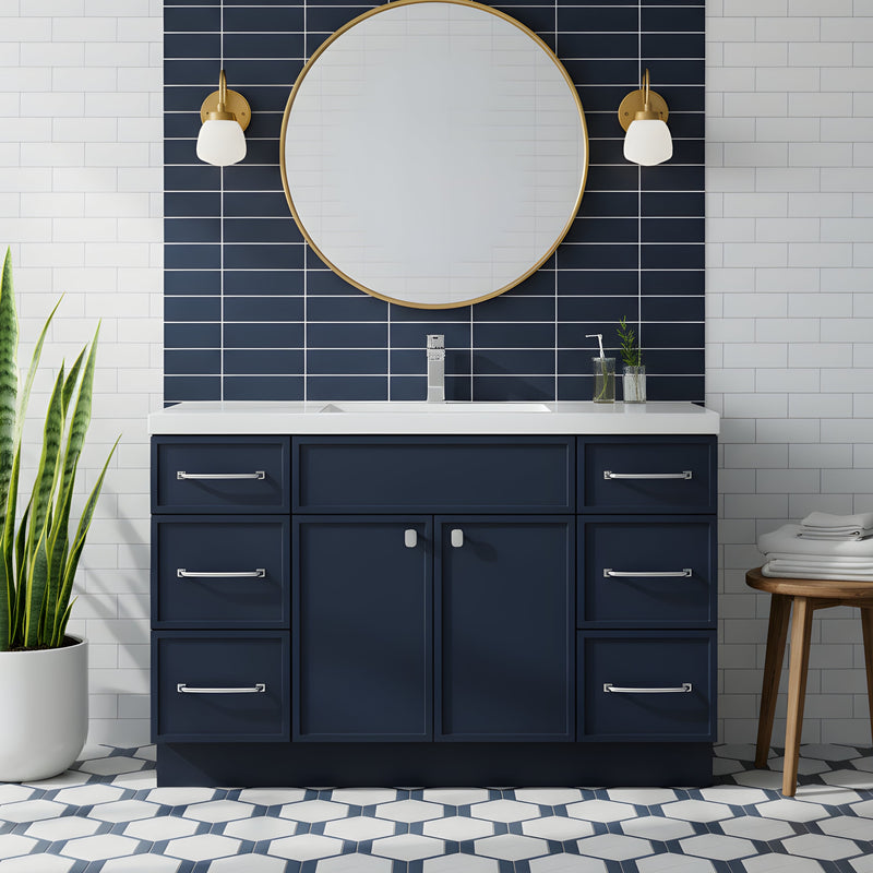 Cutler MANBLU48SBT Manhattan 48" Single Sink Free Standing Cultured Marble Top Bathroom Vanity - Blue