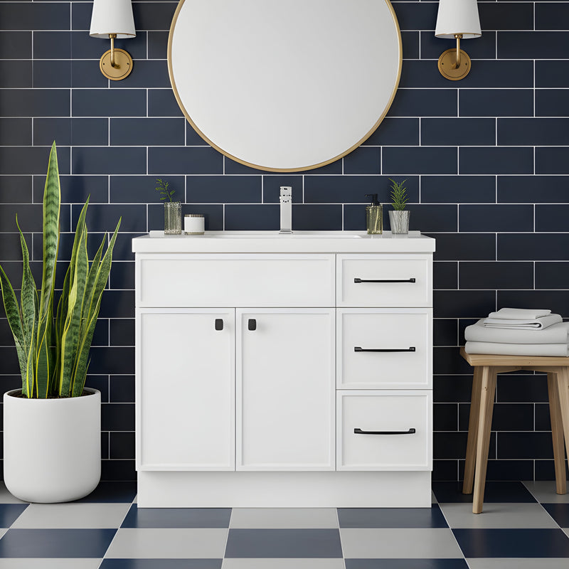 Cutler MANWHT36RHT Manhattan 36" Single Sink Free Standing Cultured Marble Top Bathroom Vanity - White