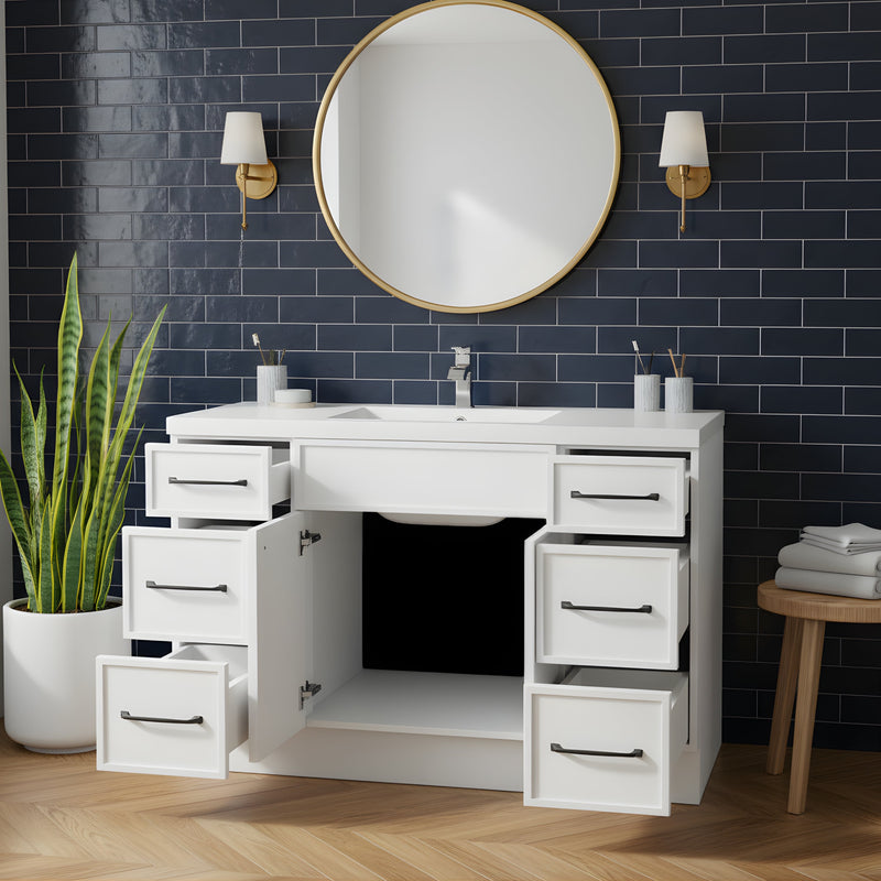 Cutler MANWHT48SBT Manhattan 48" Single Sink Free Standing Cultured Marble Top Bathroom Vanity - White