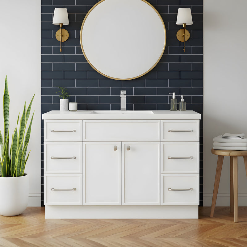 Cutler MANWHT48SBT Manhattan 48" Single Sink Free Standing Cultured Marble Top Bathroom Vanity - White