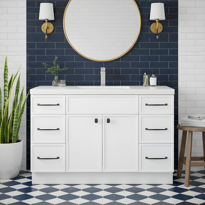 Cutler MANWHT48SBT Manhattan 48" Single Sink Free Standing Cultured Marble Top Bathroom Vanity - White