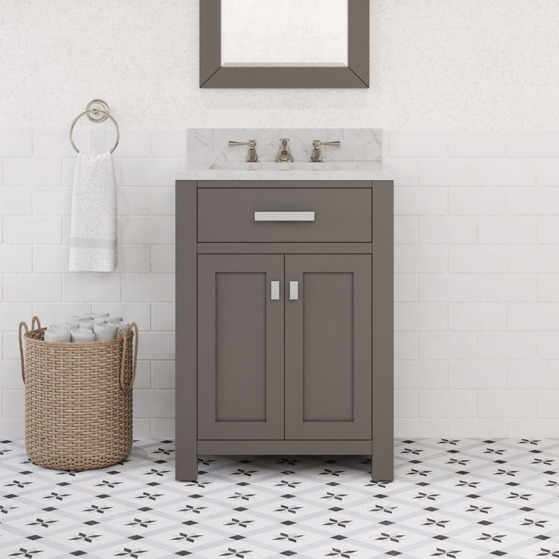 Water Creation MS24CW - Madison 24 In. Single Sink Pre-Assembled Transitional Style Bathroom Vanity With 1" Carrara White Marble Top