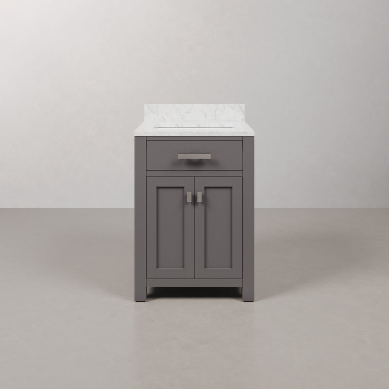 Water Creation MS24CW - Madison 24 In. Single Sink Pre-Assembled Transitional Style Bathroom Vanity With 1" Carrara White Marble Top