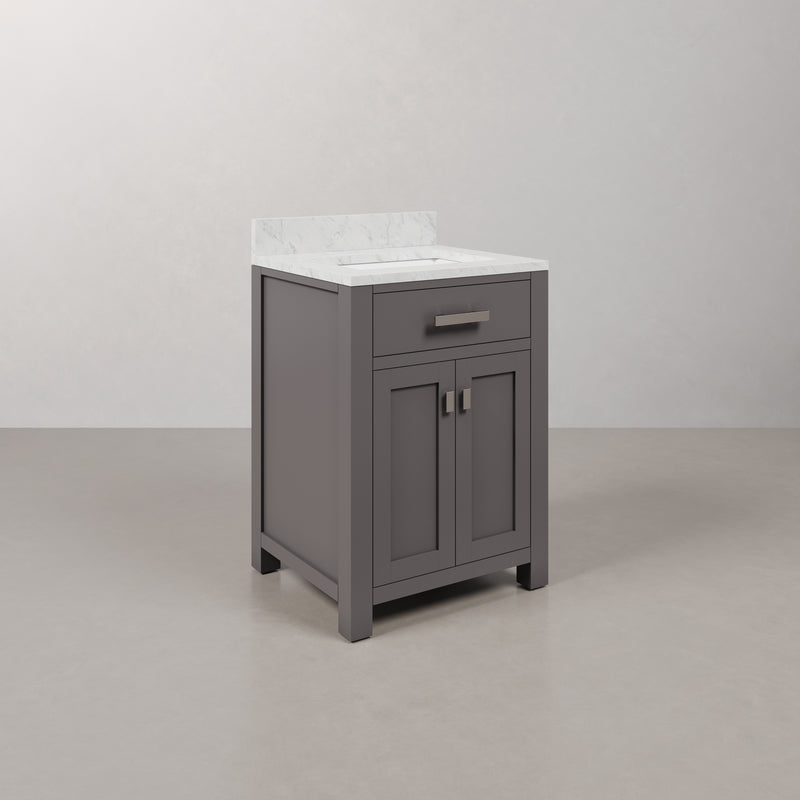 Water Creation MS24CW - Madison 24 In. Single Sink Pre-Assembled Transitional Style Bathroom Vanity With 1" Carrara White Marble Top