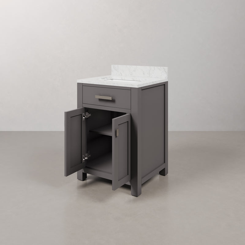 Water Creation MS24CW - Madison 24 In. Single Sink Pre-Assembled Transitional Style Bathroom Vanity With 1" Carrara White Marble Top