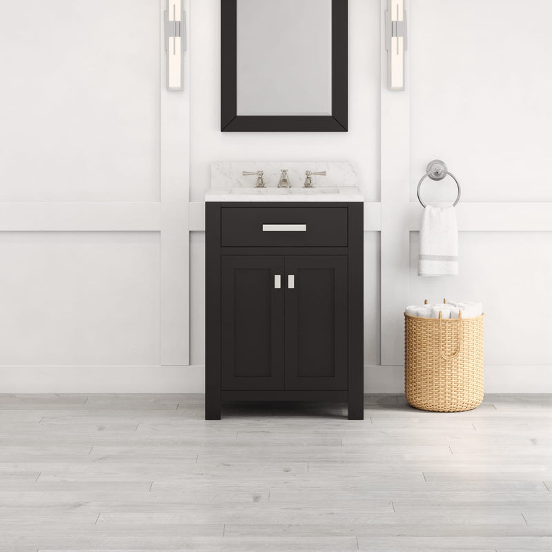 Water Creation MS24CW - Madison 24 In. Single Sink Pre-Assembled Transitional Style Bathroom Vanity With 1" Carrara White Marble Top