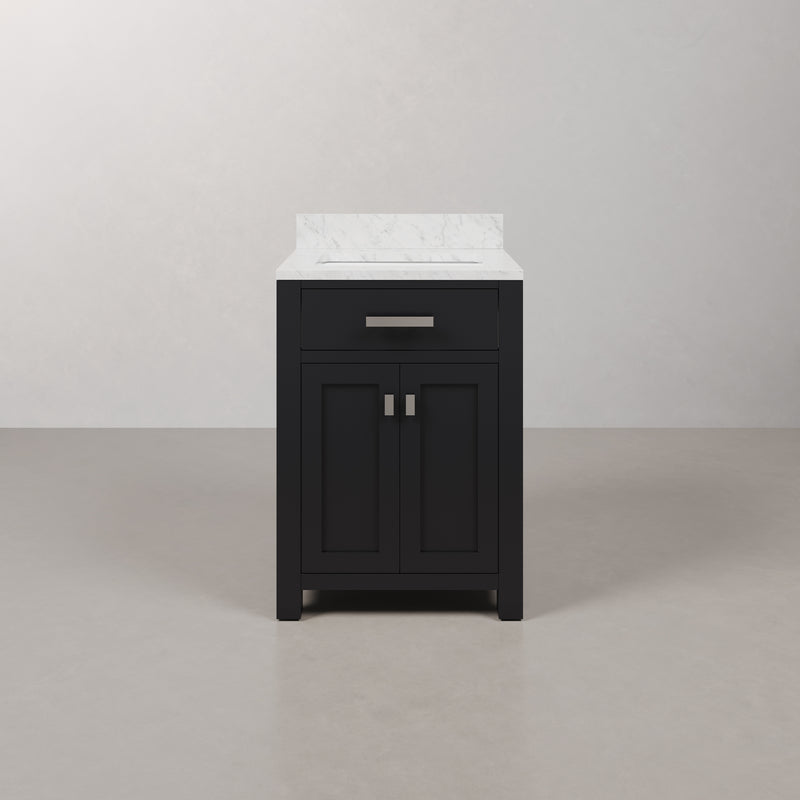 Water Creation MS24CW - Madison 24 In. Single Sink Pre-Assembled Transitional Style Bathroom Vanity With 1" Carrara White Marble Top
