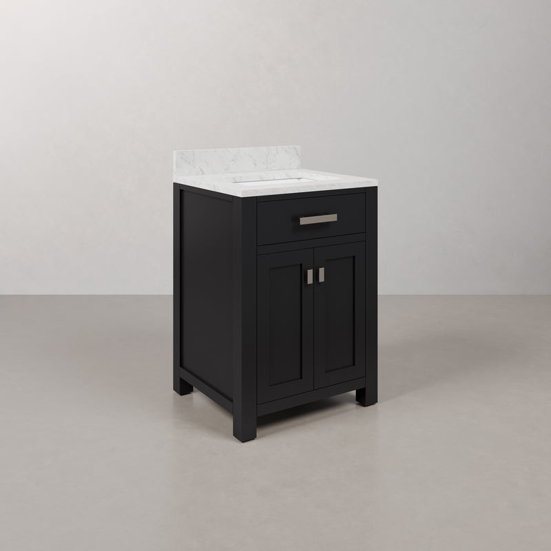 Water Creation MS24CW - Madison 24 In. Single Sink Pre-Assembled Transitional Style Bathroom Vanity With 1" Carrara White Marble Top