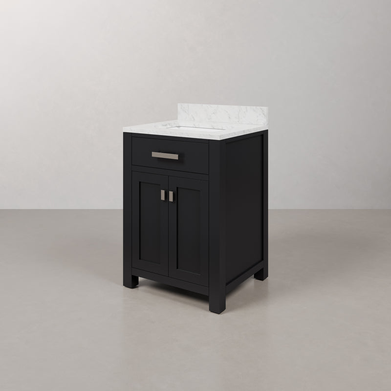 Water Creation MS24CW - Madison 24 In. Single Sink Pre-Assembled Transitional Style Bathroom Vanity With 1" Carrara White Marble Top