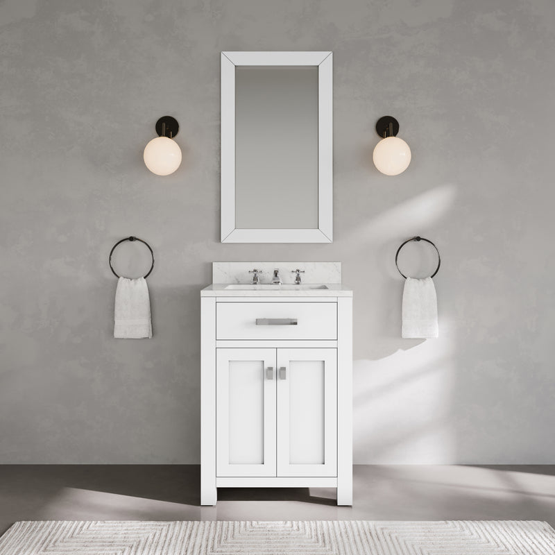 Water Creation MS24CW - Madison 24 In. Single Sink Pre-Assembled Transitional Style Bathroom Vanity With 1" Carrara White Marble Top