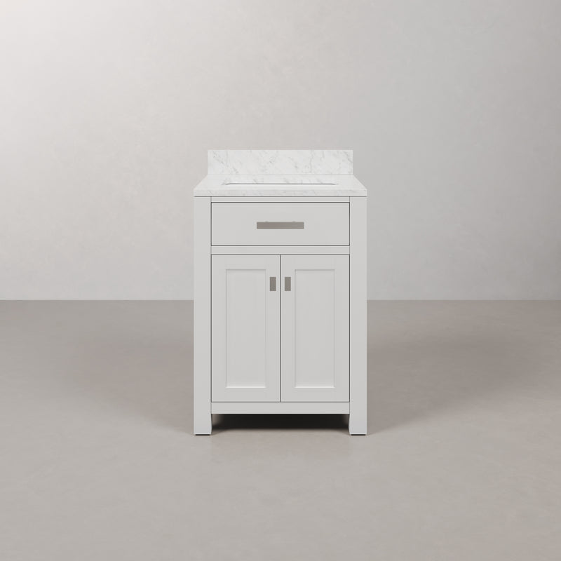 Water Creation MS24CW - Madison 24 In. Single Sink Pre-Assembled Transitional Style Bathroom Vanity With 1" Carrara White Marble Top