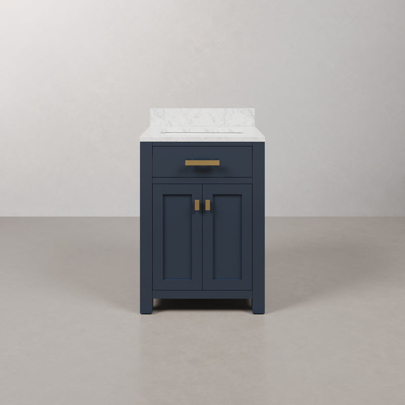 Water Creation MS24CW - Madison 24 In. Single Sink Pre-Assembled Transitional Style Bathroom Vanity With 1" Carrara White Marble Top