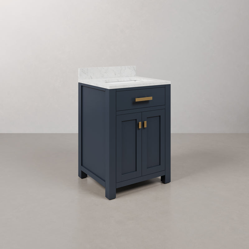 Water Creation MS24CW - Madison 24 In. Single Sink Pre-Assembled Transitional Style Bathroom Vanity With 1" Carrara White Marble Top