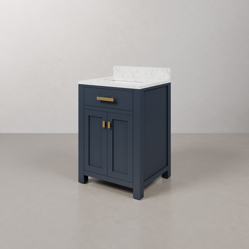 Water Creation MS24CW - Madison 24 In. Single Sink Pre-Assembled Transitional Style Bathroom Vanity With 1" Carrara White Marble Top