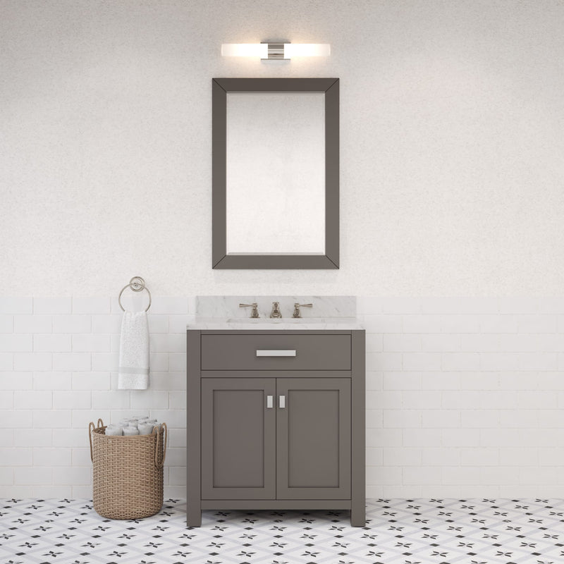 Water Creation MS30CW - Madison 30 In. Single Sink Pre-Assembled Transitional Style Bathroom Vanity With 1" Carrara White Marble Top