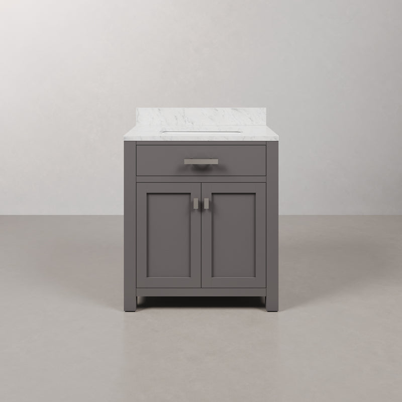 Water Creation MS30CW - Madison 30 In. Single Sink Pre-Assembled Transitional Style Bathroom Vanity With 1" Carrara White Marble Top