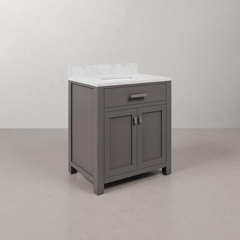 Water Creation MS30CW - Madison 30 In. Single Sink Pre-Assembled Transitional Style Bathroom Vanity With 1" Carrara White Marble Top