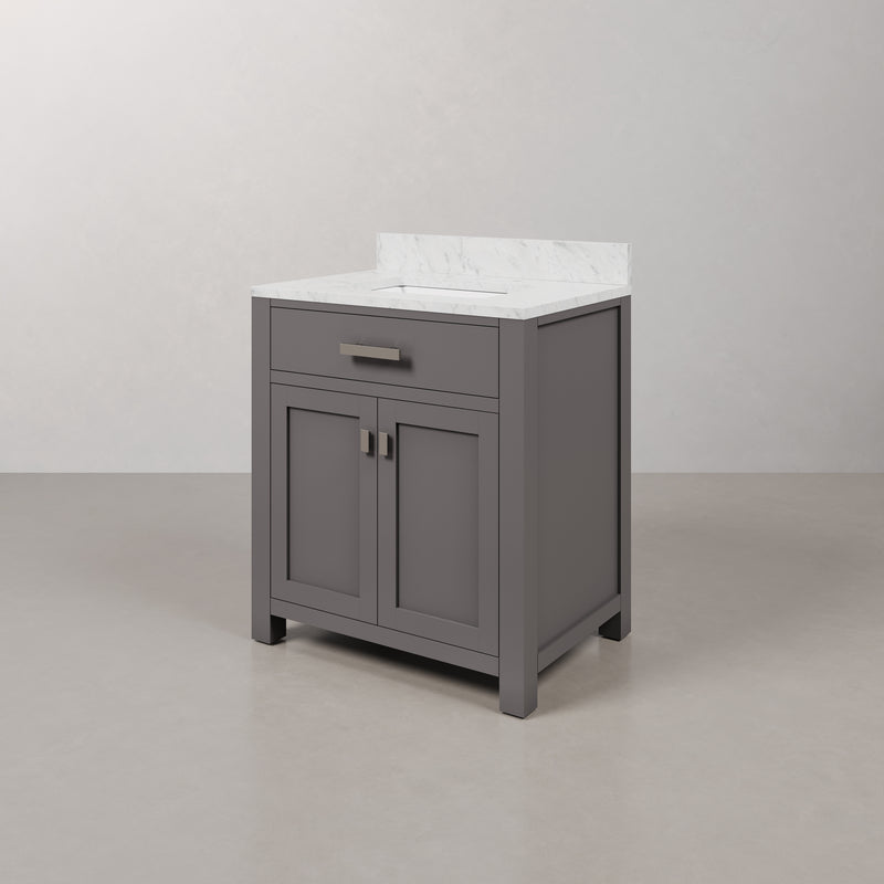 Water Creation MS30CW - Madison 30 In. Single Sink Pre-Assembled Transitional Style Bathroom Vanity With 1" Carrara White Marble Top