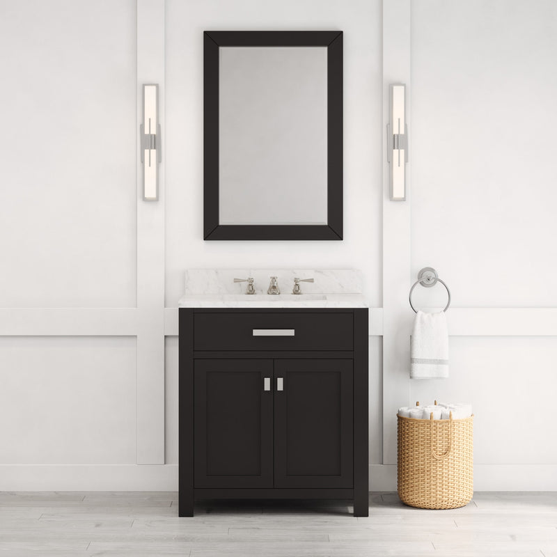 Water Creation MS30CW - Madison 30 In. Single Sink Pre-Assembled Transitional Style Bathroom Vanity With 1" Carrara White Marble Top