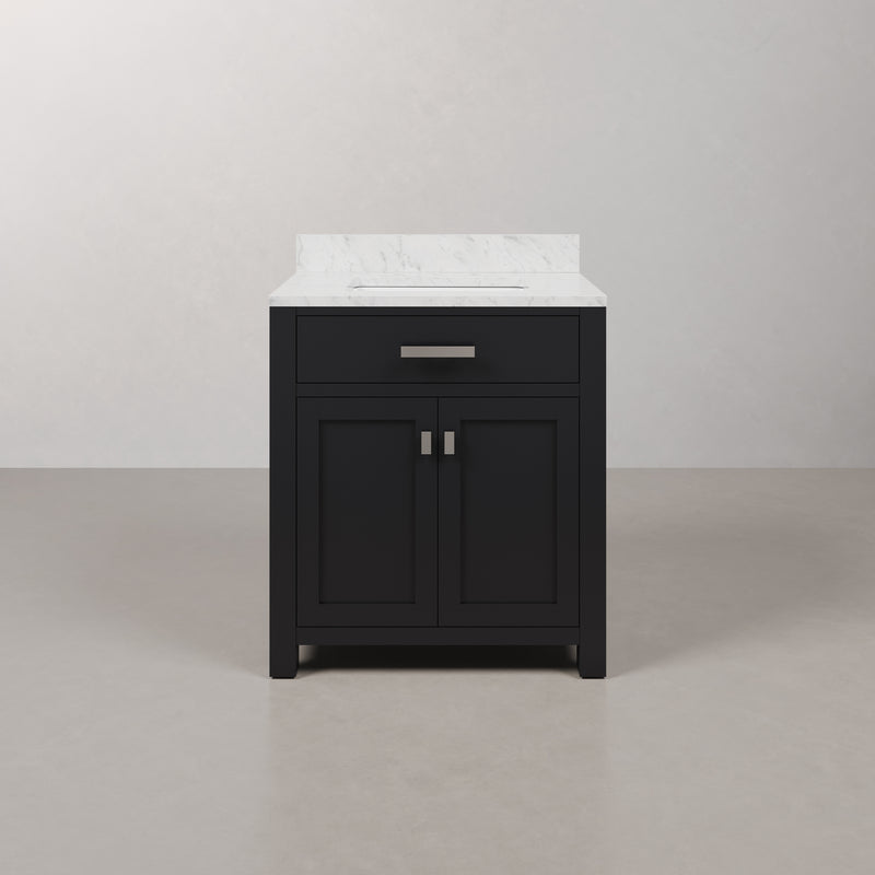 Water Creation MS30CW - Madison 30 In. Single Sink Pre-Assembled Transitional Style Bathroom Vanity With 1" Carrara White Marble Top