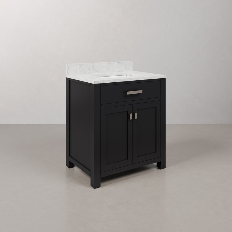 Water Creation MS30CW - Madison 30 In. Single Sink Pre-Assembled Transitional Style Bathroom Vanity With 1" Carrara White Marble Top